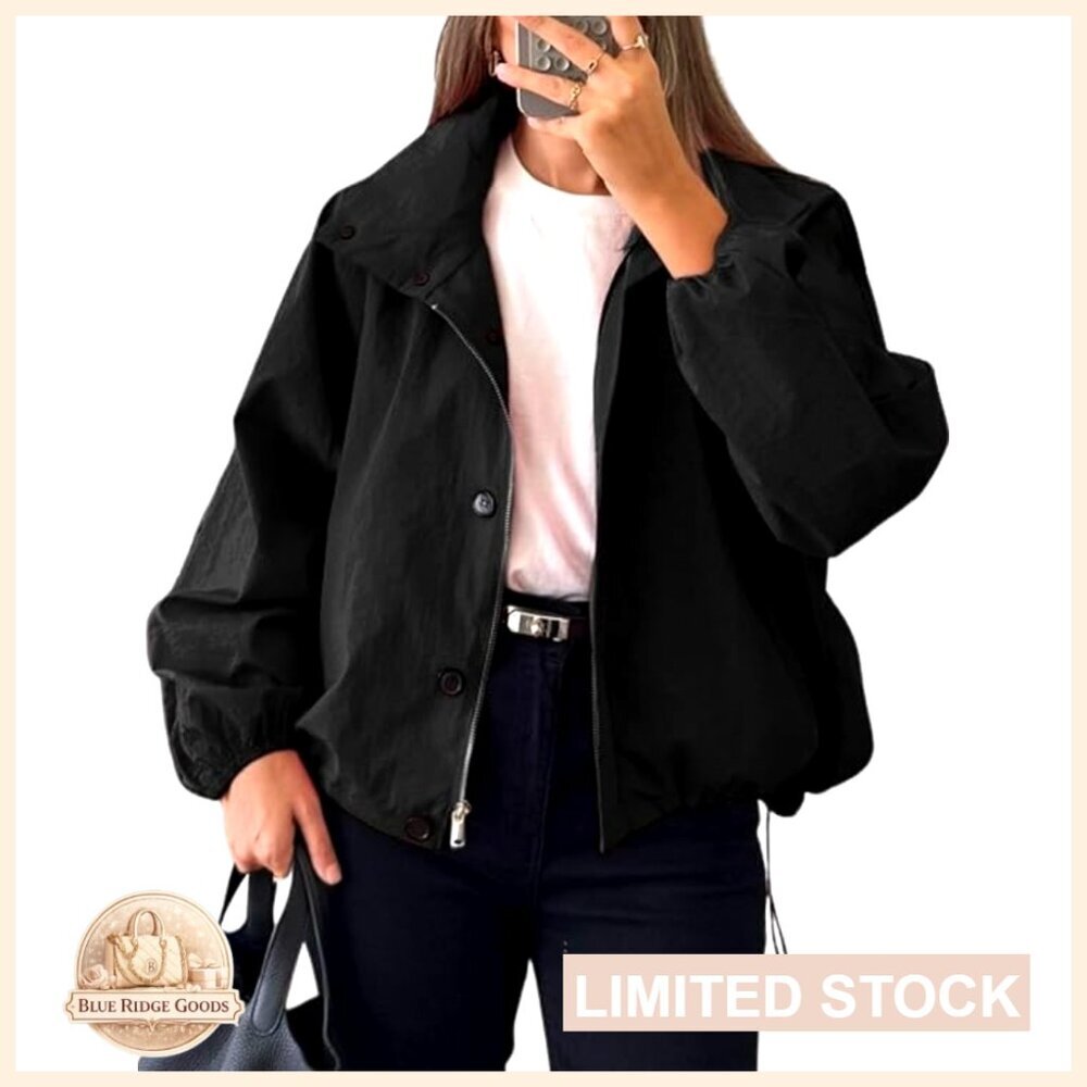 Lightweight Bomber Jacket High Neck Zip Up Windbreaker Streetwear Outerwear